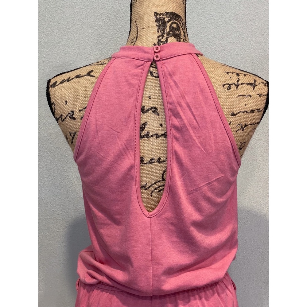 MEROKEETY Summer Halter Neck Shorts Elastic Waist Solid Color Jumpsuit Romper S - Picture 15 of 15